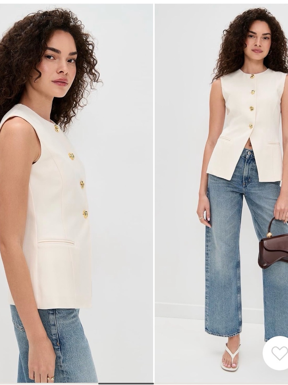 4th & Reckless Pollina Sleeveless Cream Button-Front Vest Top